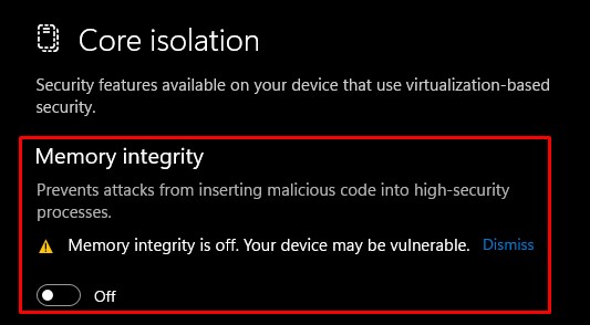 memory integrity off