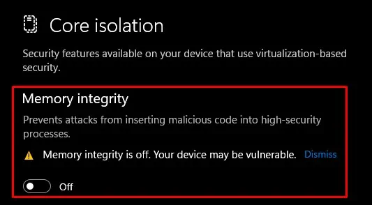 How to Fix “Failed to Open a Session For The Virtual Machine” Error? 32 memory-integrity-off