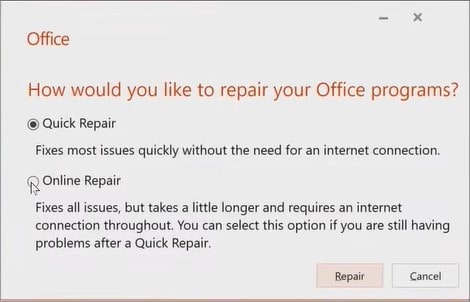 online-repair-for-microsoft-365-on-windows