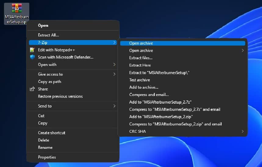 open with 7 zip
