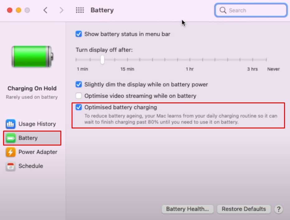 optimized battery charging mac
