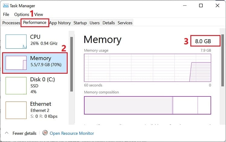 ram ddr not showing in task manager