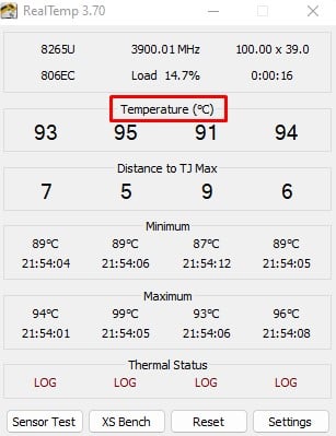 actual temperature reading