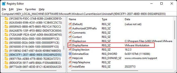 registry-vmware-uninstall-displayname