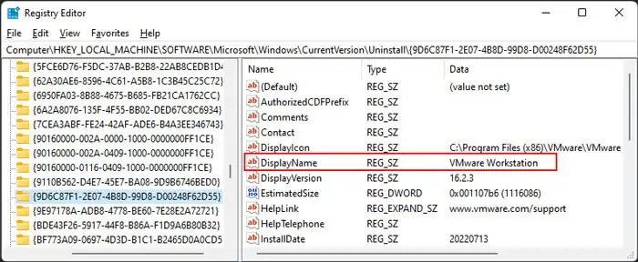 registry-vmware-uninstall-displayname
