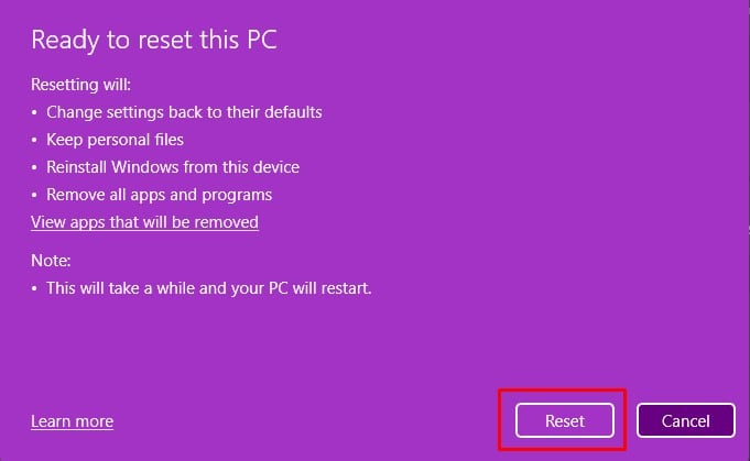 reset PC