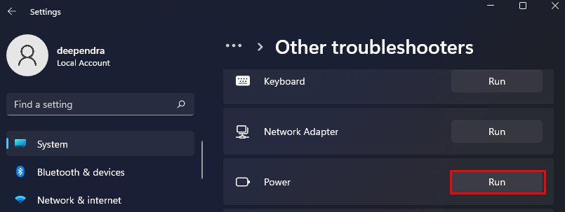 run power troubleshooter