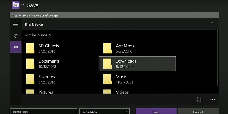 save mod on download folder xbox