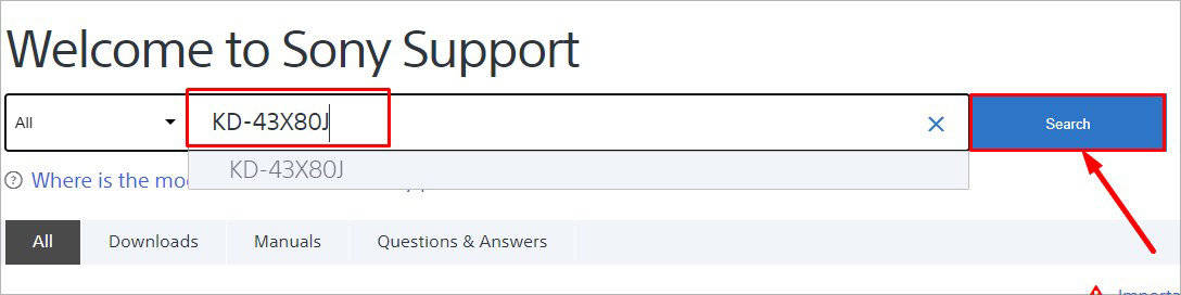 search-model-in-sony-website