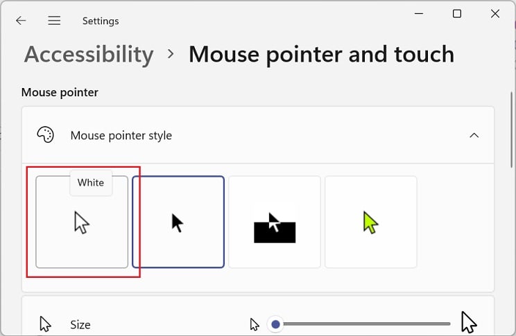 select default mouse pointer