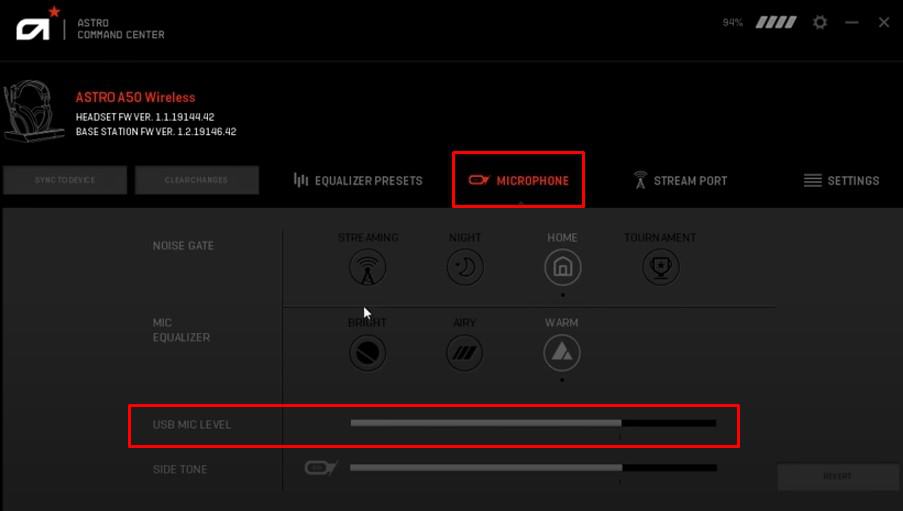 set microphone level astro