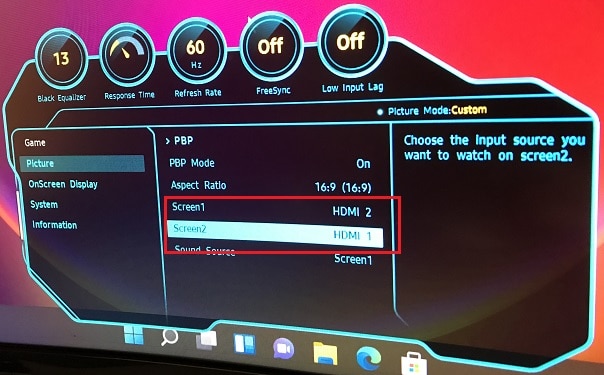 set the right screen based on the cable used