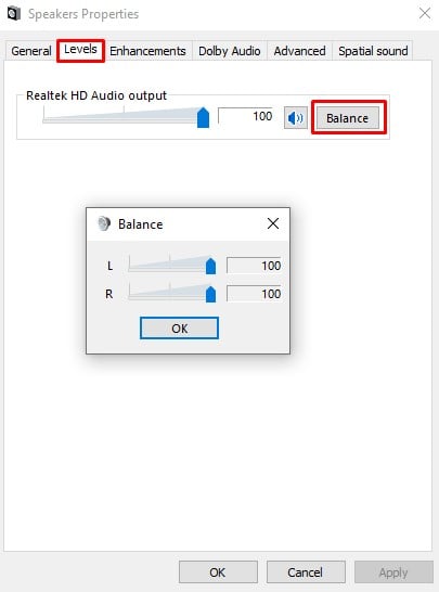 sound balance settings