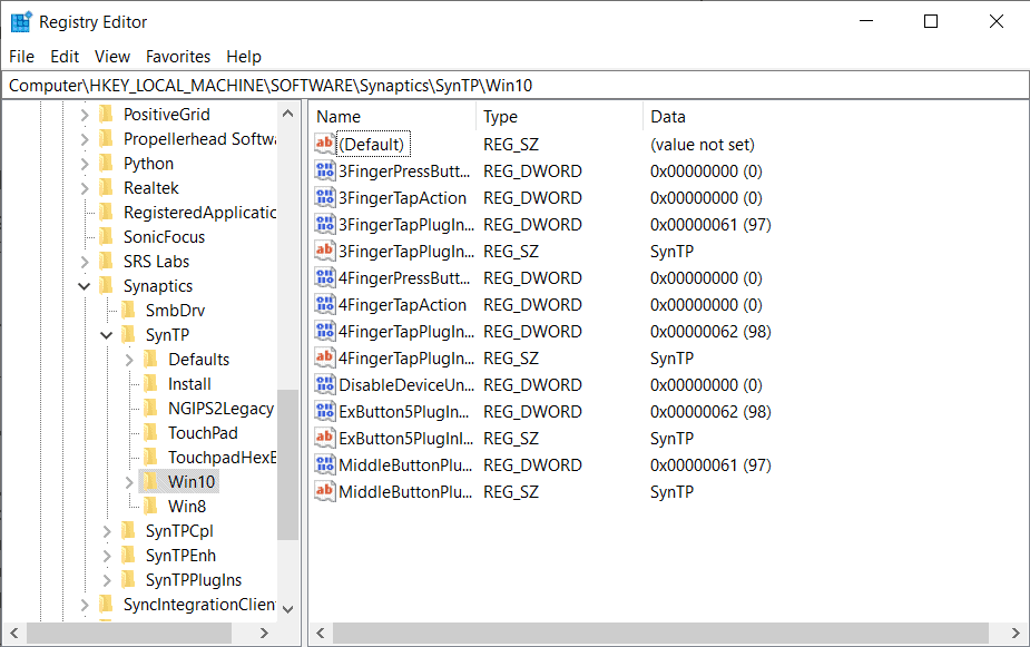 synaptics-registry-settings
