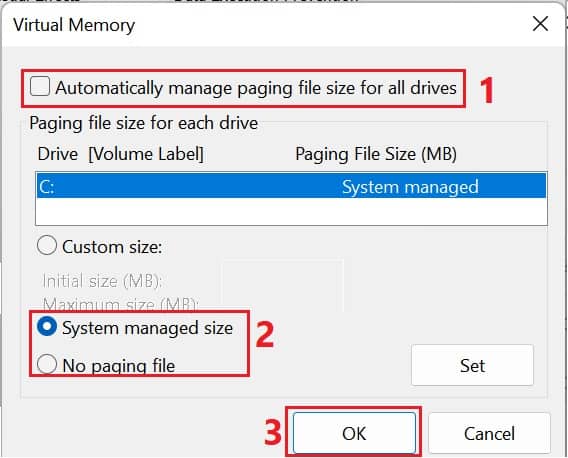 system managed size