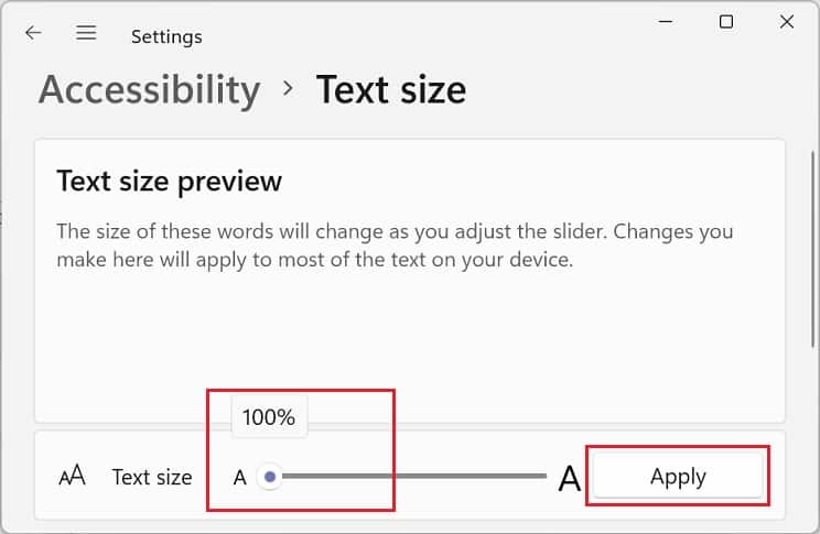 text size to default