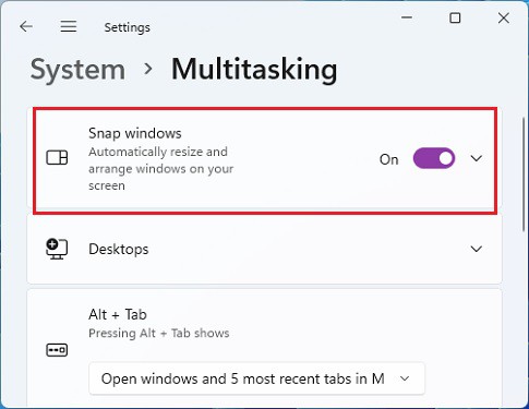 toggle on snap windows