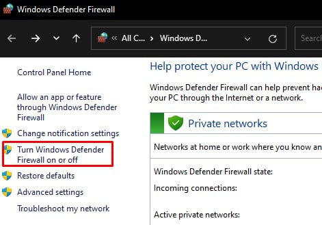 turn windows defender firewall