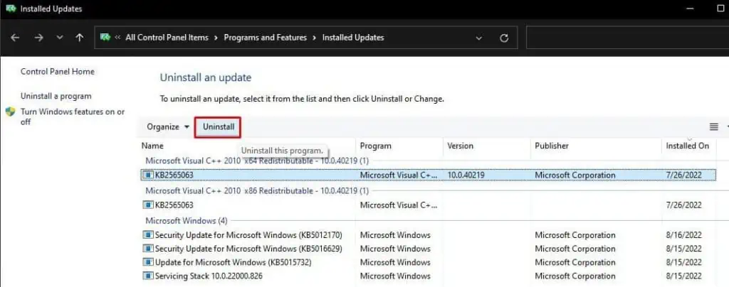 14 Ways to Fix Orange Screen of Death on Windows 44 uninstall-updates-1024x404