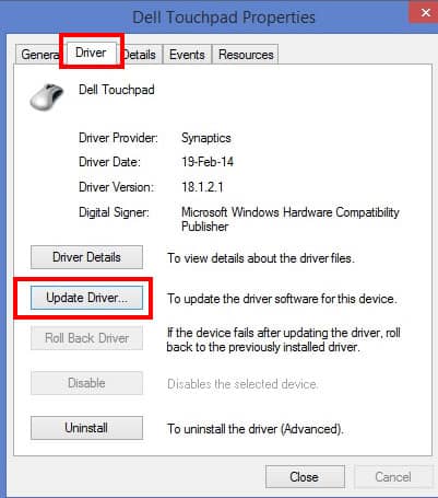 update dell touchpad drivers