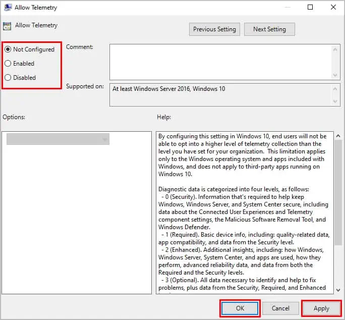7 Ways to Fix “Some Settings Are Managed by your Organization” Error 32 windows-gpedit-allow-telemetry-Not_Configured