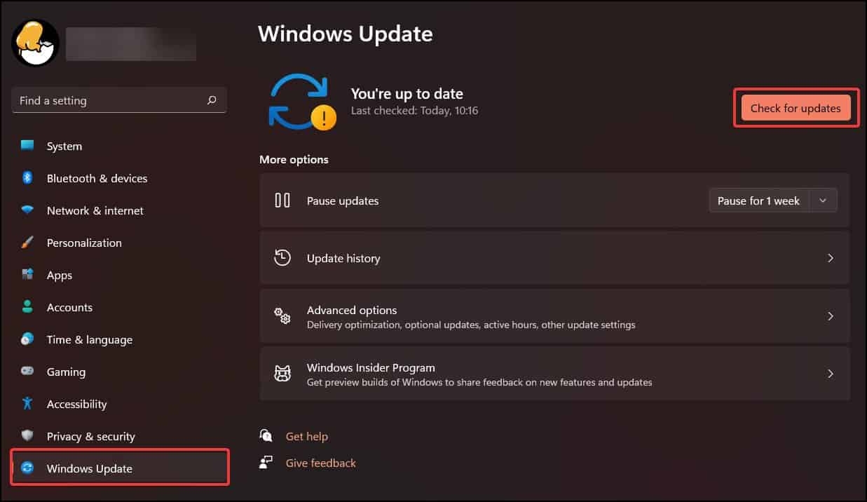 windows setting update