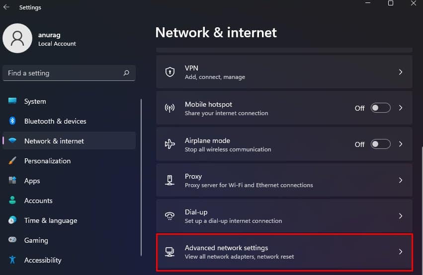 Advanced Network Settings