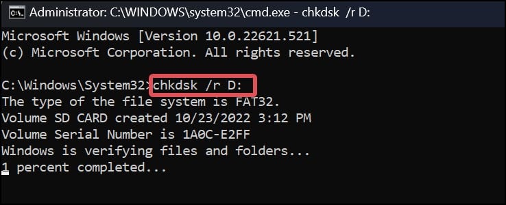 CHKDSK SD card