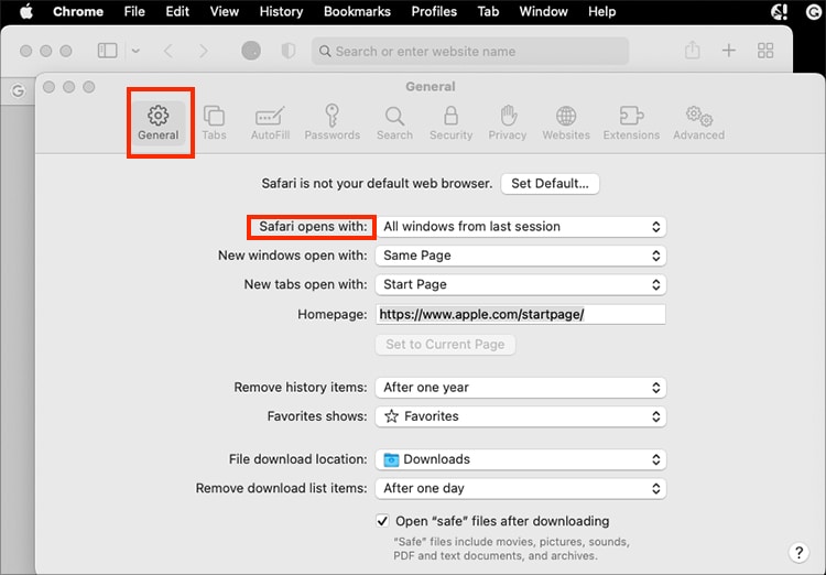 On General-tab,-locate Safari-opens-with