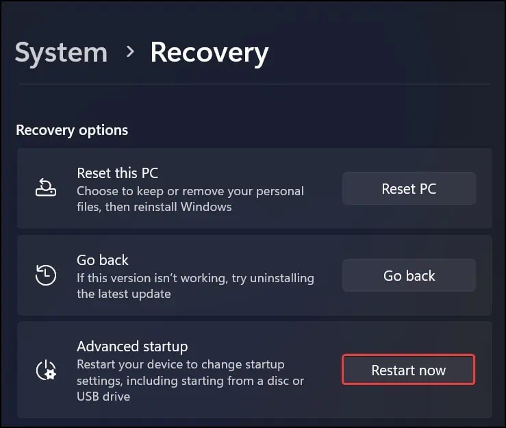 Restart-to-Recovery-environment