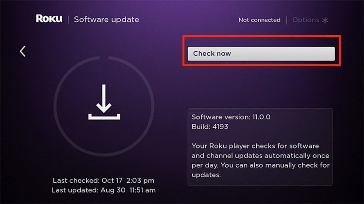 Roku-Click-on System-Update Check-Now