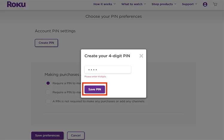Type-a Four-digit-PIN number-Select-Save-PIN