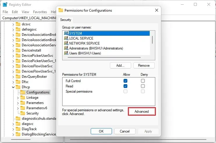 advanced-button-in-permissions-for-dhcp