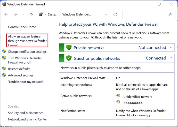 allow an app or feature through firewall