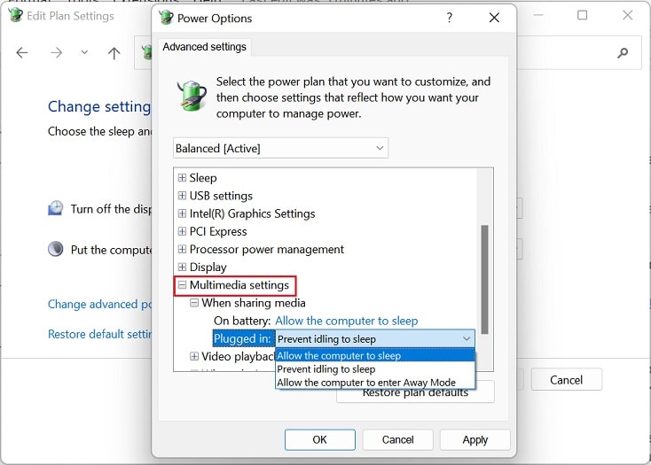 allow computer to sleep when sharing media multimedia settings
