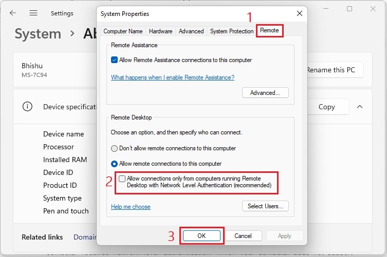 allow connections only from computers running remote desktop with nla
