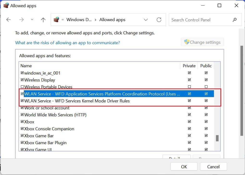 allow wlan services through firewall