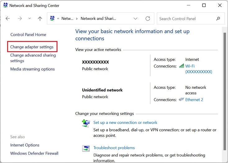change adapter settings