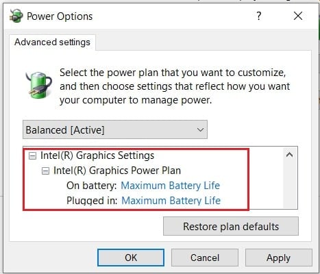change power plan settings for graphics
