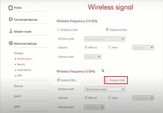 change wireless frequency wifi not working