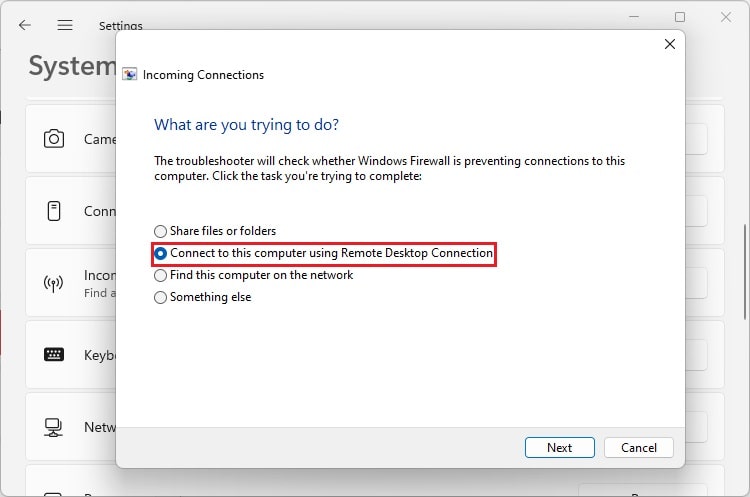 connect to this computer using remote desktop connection