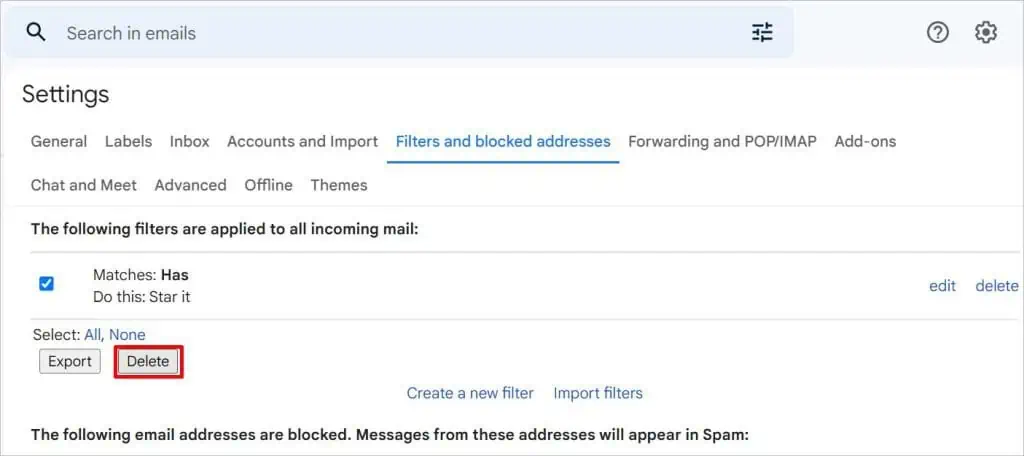 Gmail Messages Are Missing? Try these 9 Ways to Fix It 72 delete-filter-option-1024x456