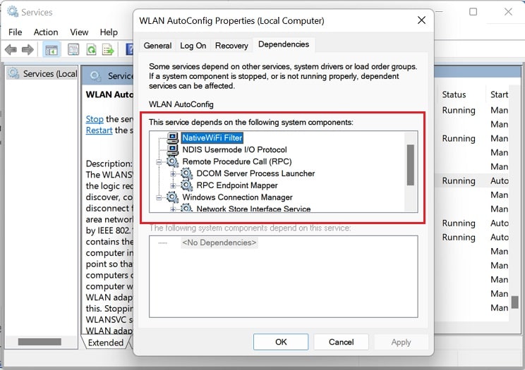 dependent services wlan