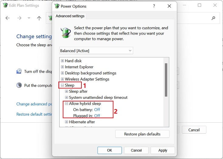 disable hybrid sleep