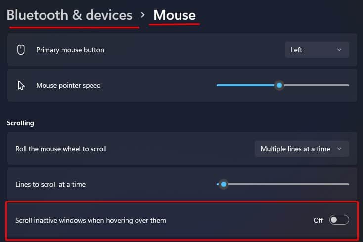 disable scroll inactive window