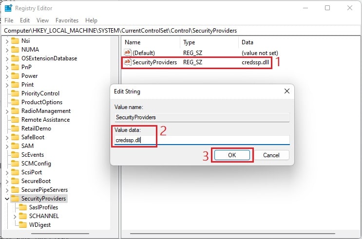 edit securityproviders to credssp dll