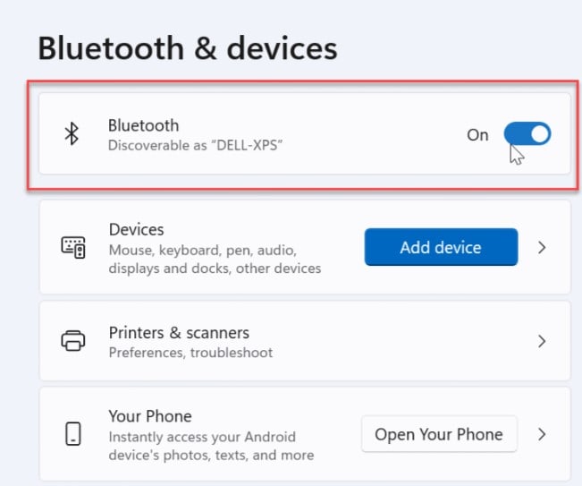 enable bluetooth windows scroll