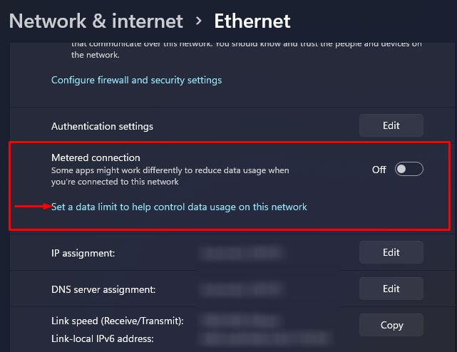 ethernet metered connection