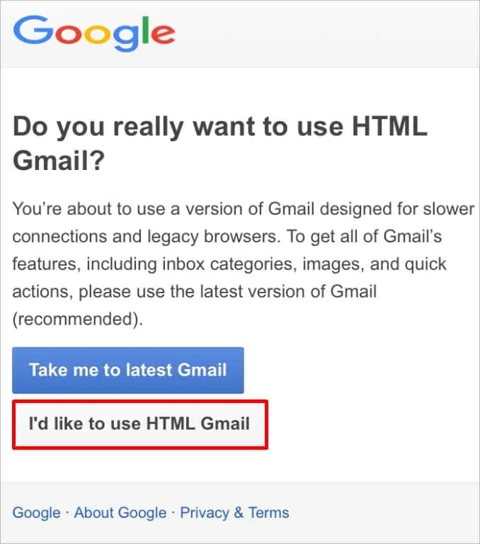 Gmail Messages Are Missing? Try these 9 Ways to Fix It 78 html-gmail-version