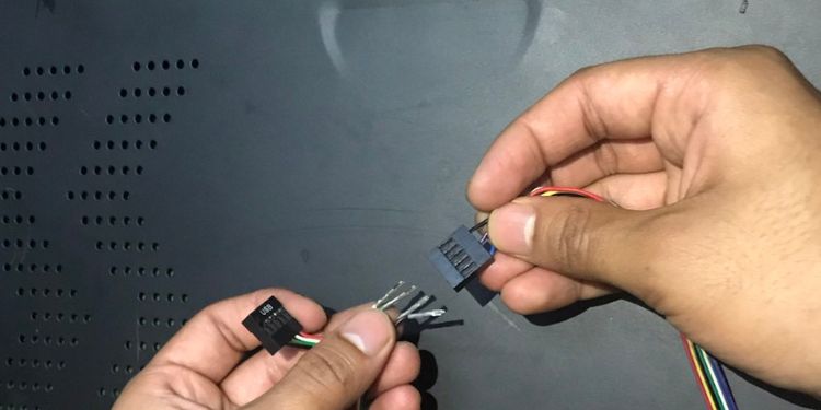 insert pins from one internal usb cable jack to another